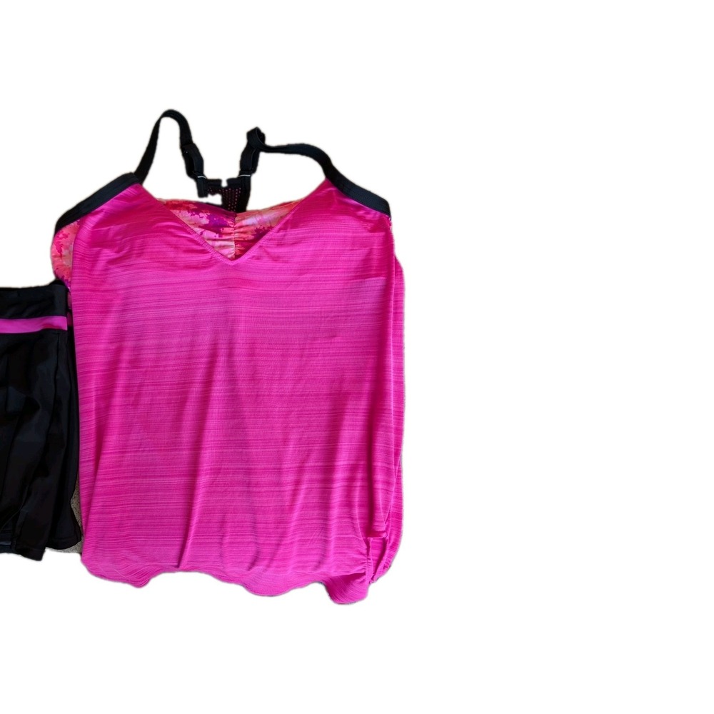 Zero Xposur Swimwear Women's Size XL/XXL Tankini Pink Top XL Black Bottom XXL